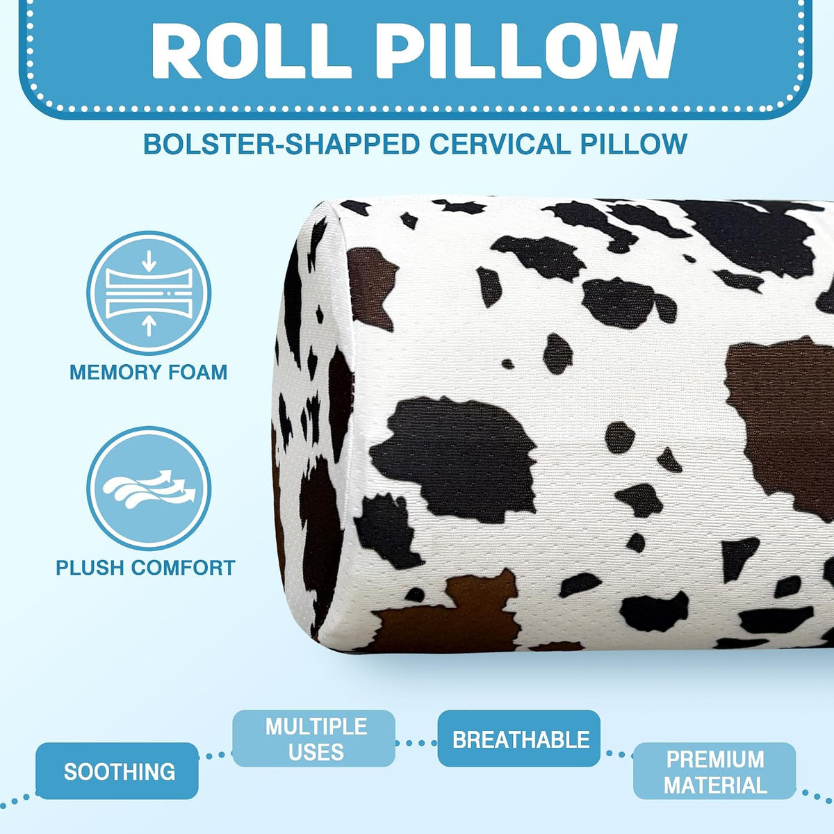Neck Roll Pillow for Sleeping,Ergonomic Cylinder Tube Pillows for Cervical Spine and Neck Support,Versatile Roll Pillow for Bed,Office,and Travel,Memory Foam Bolster with Washable Cover