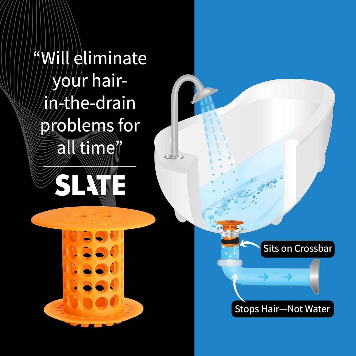 TubShroom Bathtub Drain Hair Catcher – in-Drain Tub Strainer & Clog Prevention Protector, Fits Standard 1.4”–1.75” Tub Drains, Easy Clean, Captures Human & Pet Hair Out of Sight (Gray)
