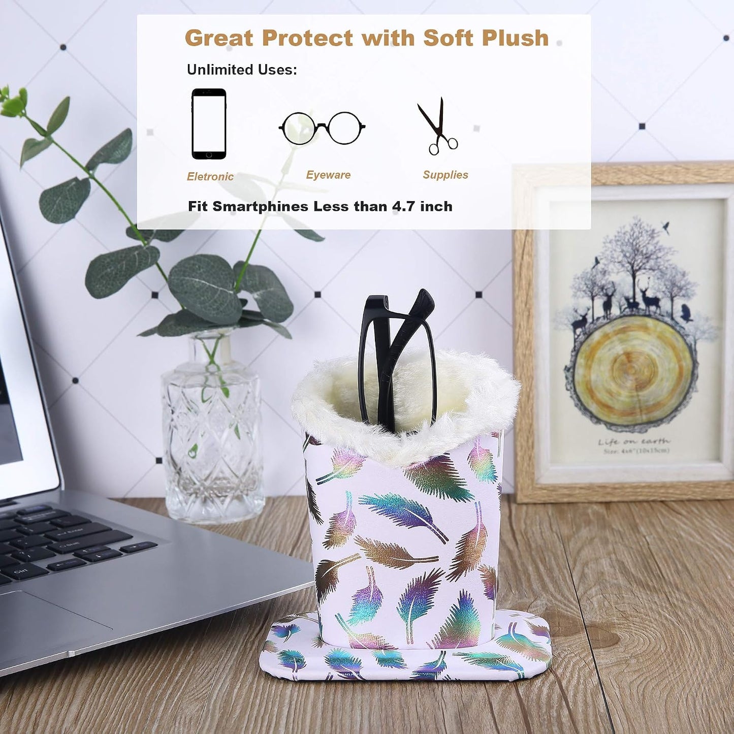 Siveit Plush Lined Eyeglass Holder, PU Leather Eyeglass Case, Anti-Scratch Glasses Storage Organizer for Desk Office Nightstand,2 Packs (Black, Navy)