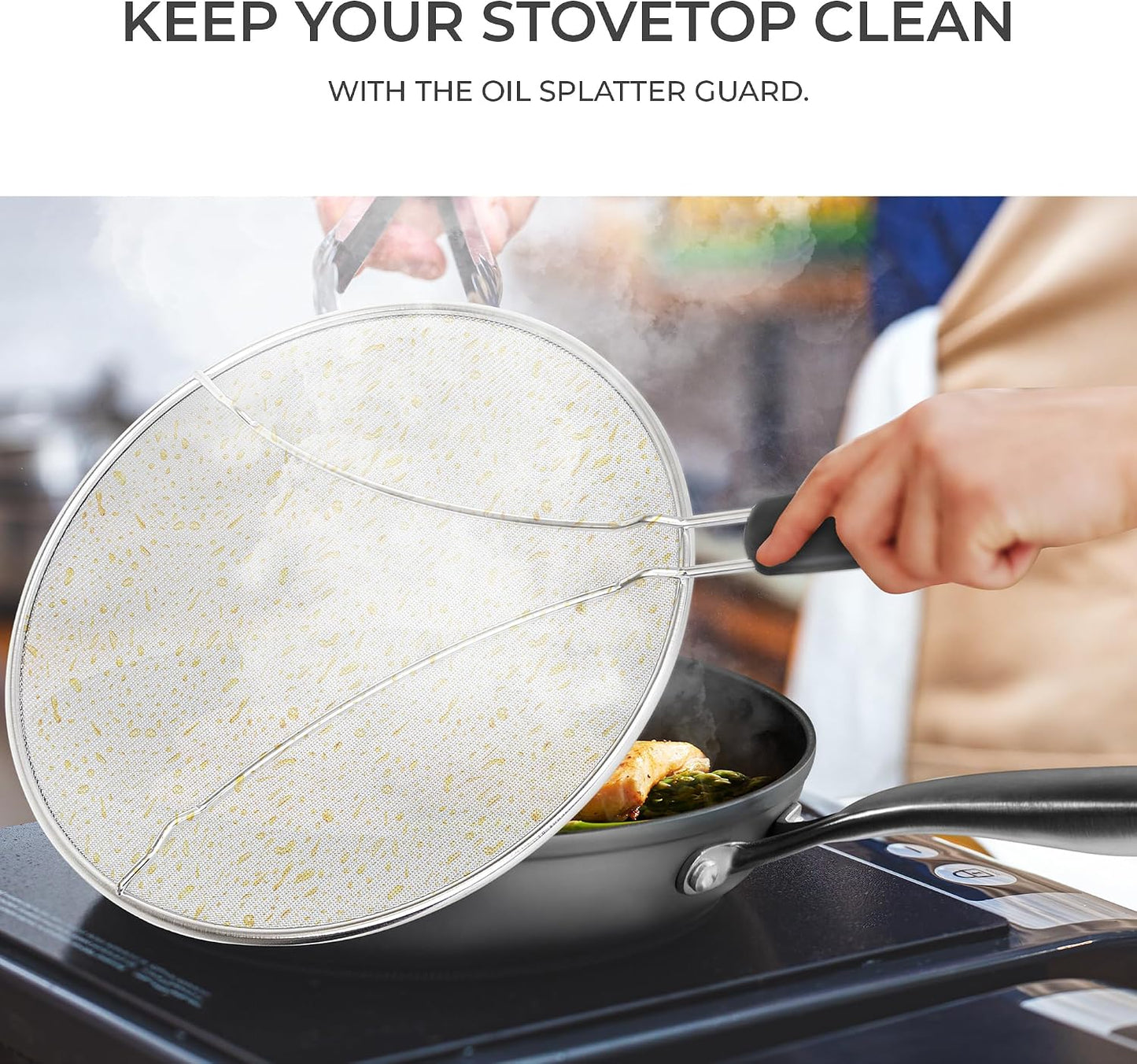 Frying Pan Nonstick - 10" Non Stick Frying Pan with Lid Splatter Screen - Lightweight Aluminum Fry Pan Skillet Includes Spatula - 2" Deep Egg Pan, PFAS-Free and PFOA Free, Dishwasher Safe, Oven Safe