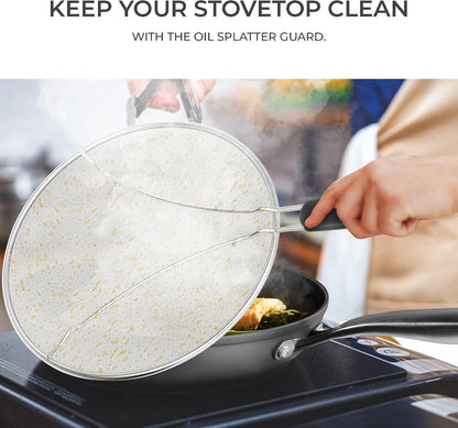 Frying Pan Nonstick - 10" Non Stick Frying Pan with Lid Splatter Screen - Lightweight Aluminum Fry Pan Skillet Includes Spatula - 2" Deep Egg Pan, PFAS-Free and PFOA Free, Dishwasher Safe, Oven Safe