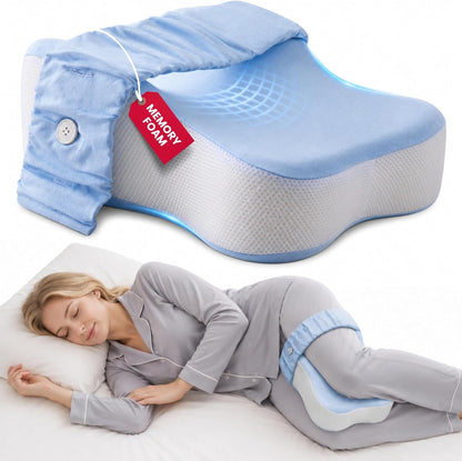 Premium Knee Pillow for Side Sleepers Hip Pain Relief Leg Pillow for Side Sleeping Adjustable Strap Sciatica Back Support Spine Alignment
