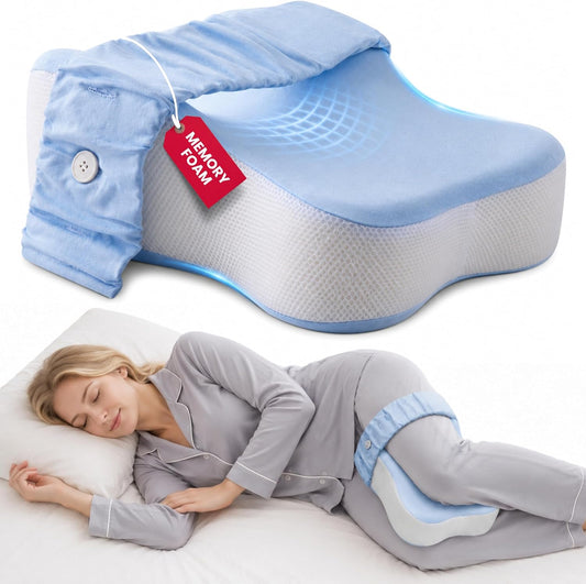 Premium Knee Pillow for Side Sleepers Hip Pain Relief Leg Pillow for Side Sleeping Adjustable Strap Sciatica Back Support Spine Alignment