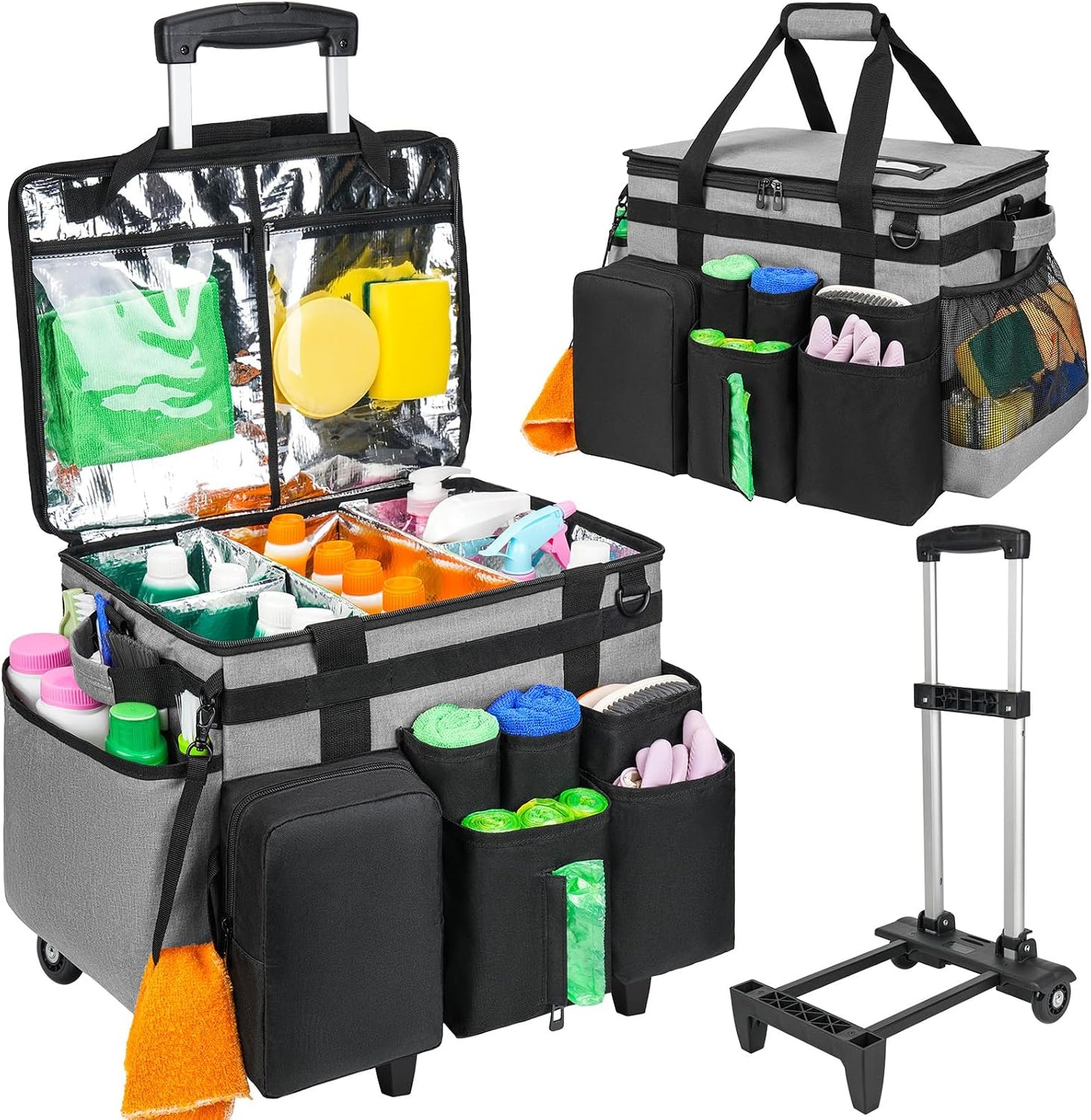 Cleaning Caddy Bag, Extra Large Cleaning Supply Bag for Housekeepers,Black | Sturdy Cleaning Caddy Organizer for Cleaning Supplies with Handle and Adjustable Shouder Strap, Easy to Clean Design