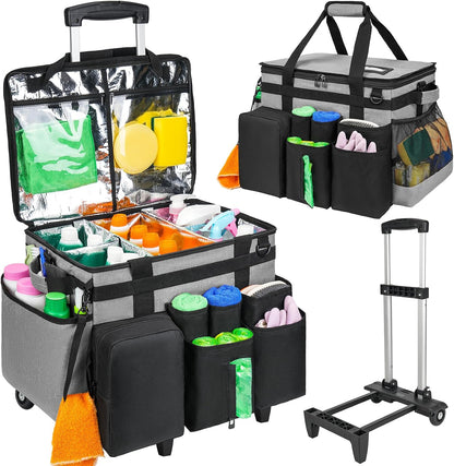 Cleaning Caddy Bag, Extra Large Cleaning Supply Bag for Housekeepers,Black | Sturdy Cleaning Caddy Organizer for Cleaning Supplies with Handle and Adjustable Shouder Strap, Easy to Clean Design