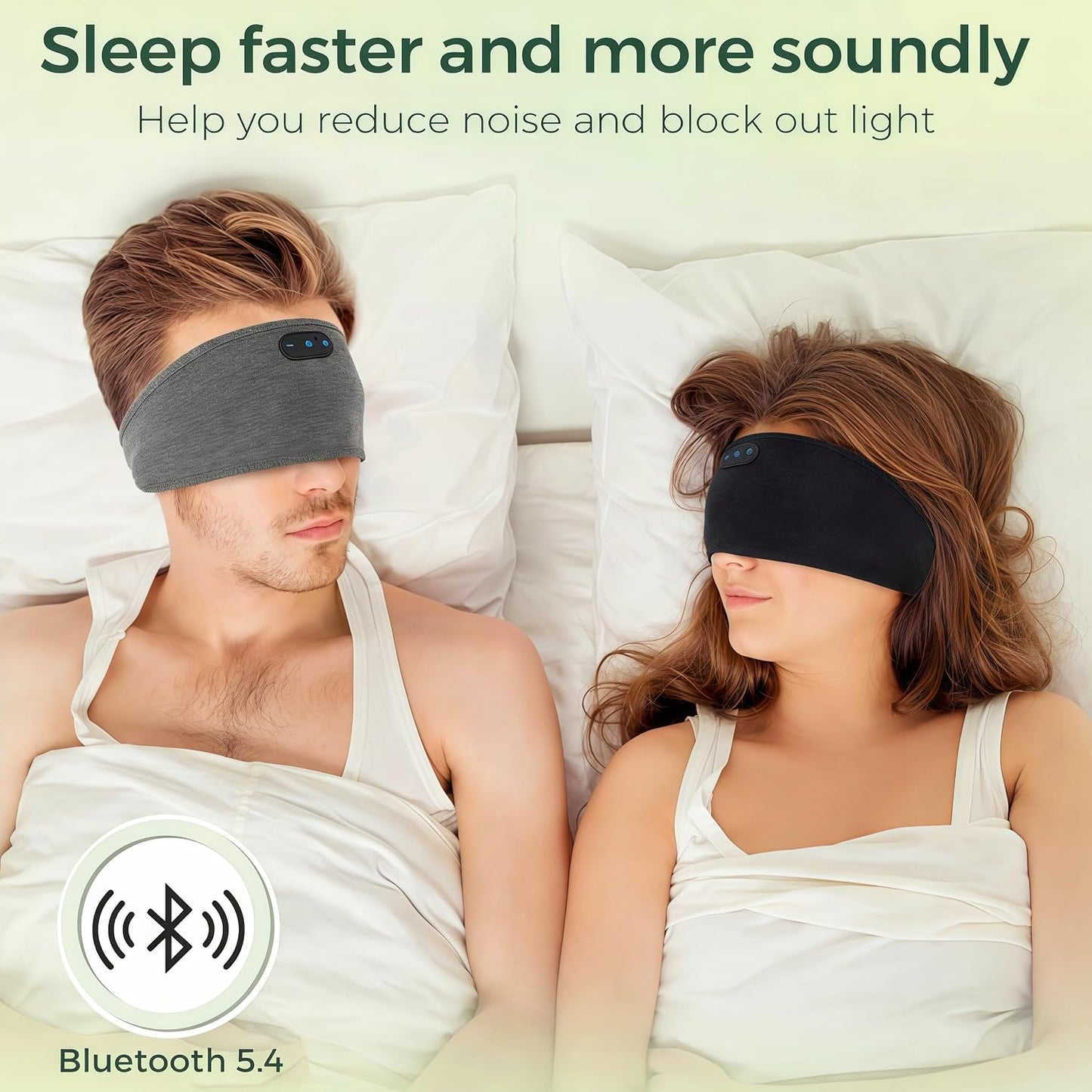 Bamboo Cotton Sleep Headphones,Ultra-Soft Wireless Headband Bluetooth for Side Sleepers, with 14H Playtime & Bluetooth 5.4, 4-in-1 Music Sleep Earphones for side sleeping(Black)