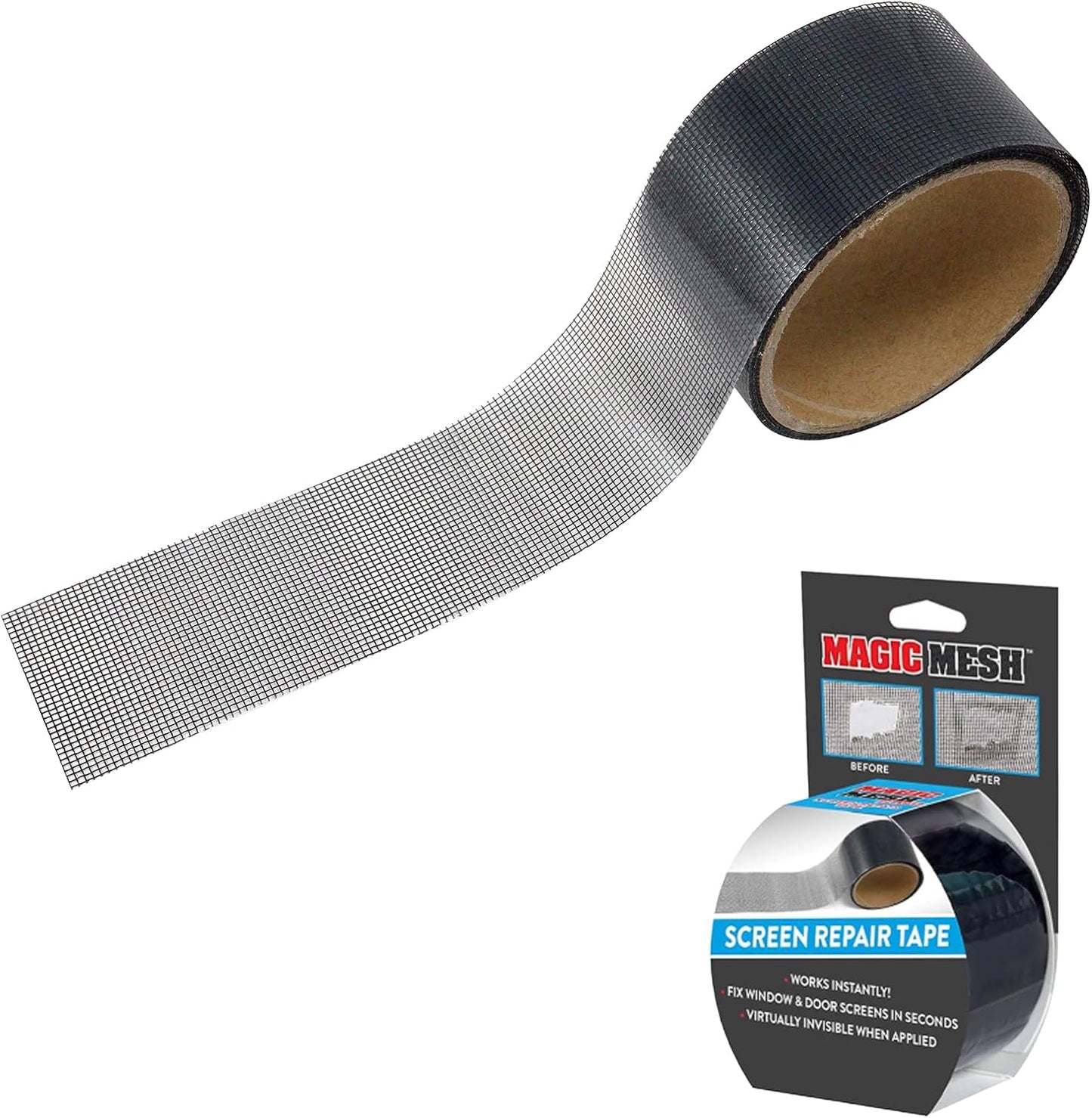 Magic Mesh Screen Repair Tape| Strong Adhesive, Instantly Mend & Repair Holes and Tears in Screen Windows, Doors, RVs & More | Size 9' x 2' (Pack of 1)