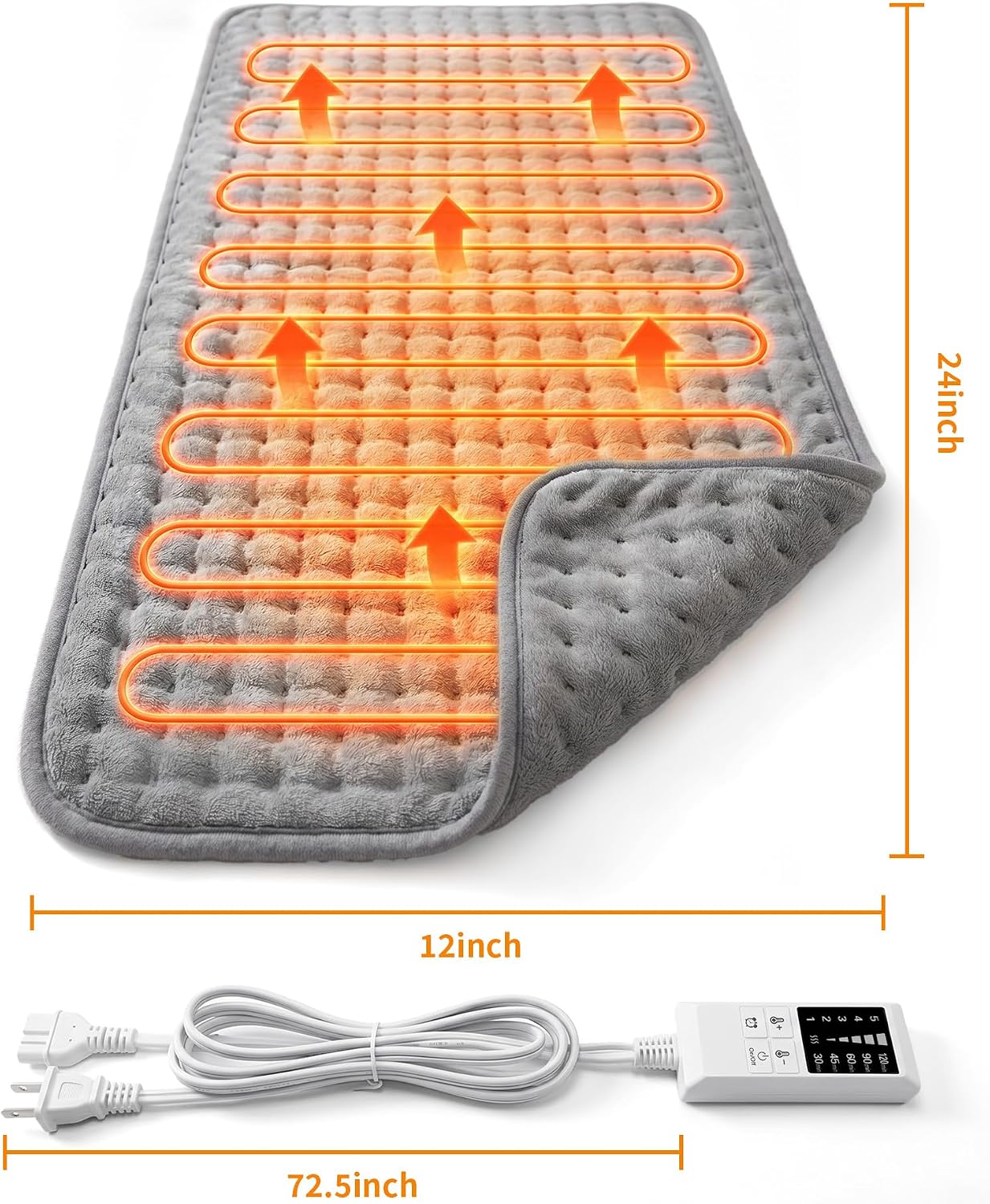 Heating Pad for Neck and Shoulders, 12"x24" Fast Heat Wrap with 5 Heat Settings & 5 Timer, Fast Heating Electric Pad with Plush Fabric, Raised Dot Texture, Light Grey