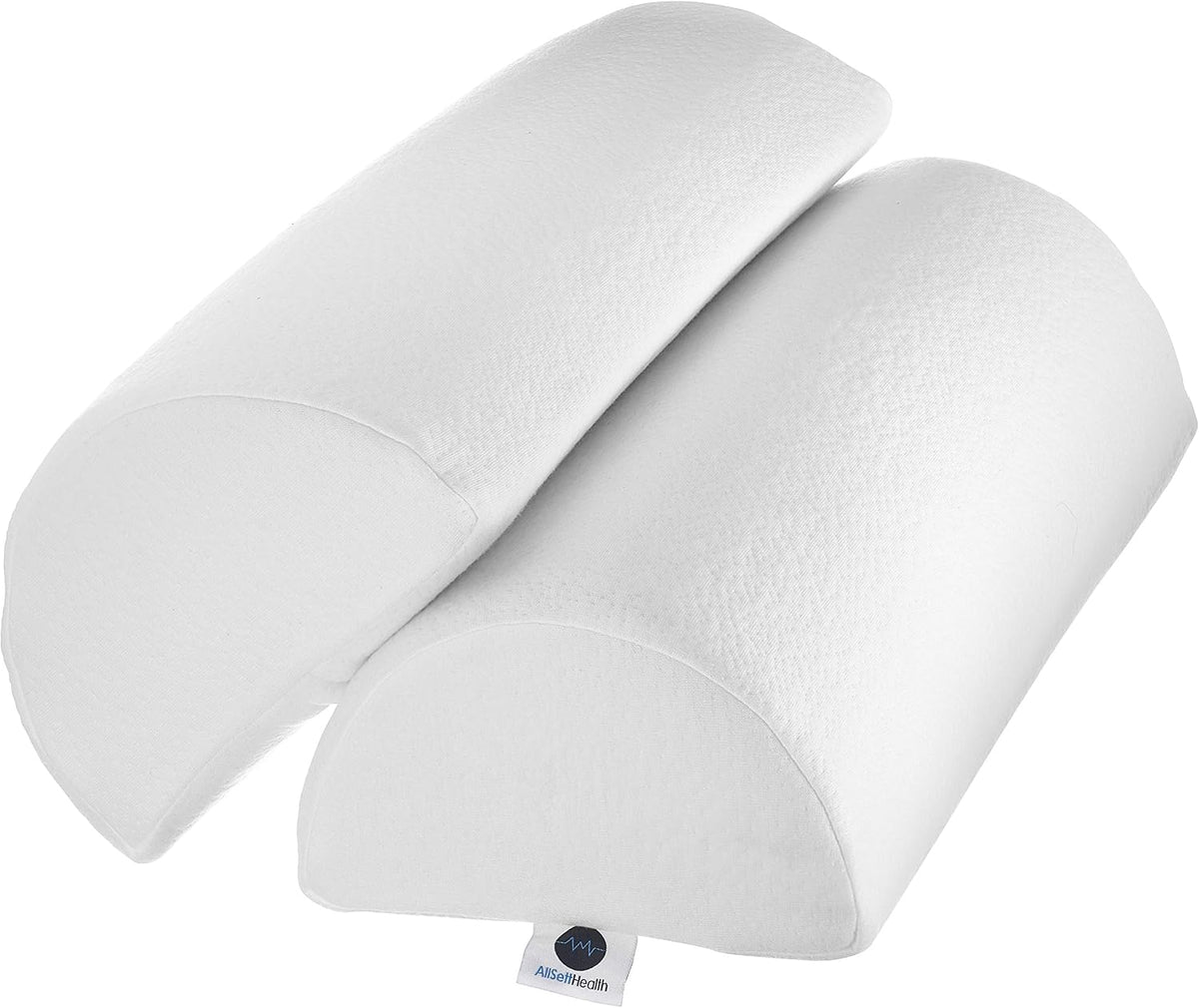 AllSett Health Large Half Moon Bolster Pillow for Legs, Knees, Lower Back and Head, Lumbar Support Pillow for Bed, Sleeping | Semi Roll for Ankle and Foot Comfort - Machine Washable Cover, White