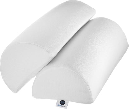 AllSett Health Large Half Moon Bolster Pillow for Legs, Knees, Lower Back and Head, Lumbar Support Pillow for Bed, Sleeping | Semi Roll for Ankle and Foot Comfort - Machine Washable Cover, White