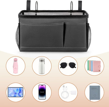 Fab totes Bedside Caddy/Bedside Storage Bag Hanging Organizer for Bunk and Hospital Beds, Dorm Rooms Bed Rails, Can Hold Glasses, Books, Mobile Phones, Keys (1 Pack, Black)