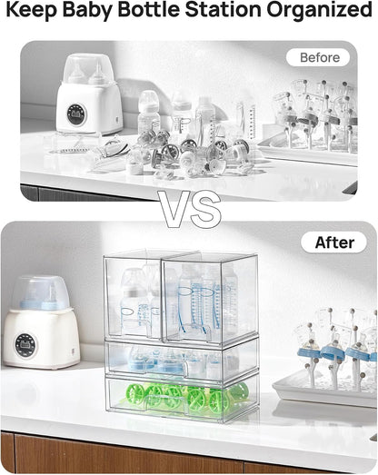 Vtopmart Clear Stackable Storage Drawers Set of 6, Plastic Organizer Bins | Multi-purpose Boxes for Bathroom Accessories Storage, Ideal for Cabinet, Shelf, Pantry, Laundry Room Organization