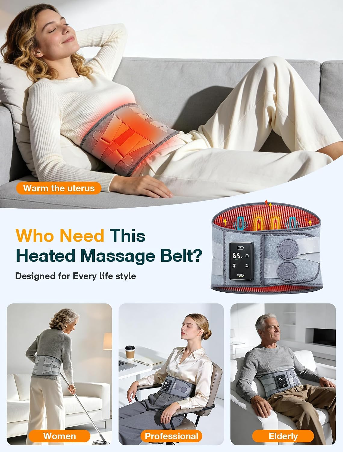 ALLJOY Cordless Heating Pad for Back 67", FSA Eligible Lower Back Massager