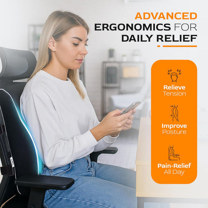 TULARIS Extra Dense Lumbar Pillow with Double Adjustable Straps - Ergonomic Lumbar Support Pillow for Office Chair, Car, Couch Firm Back Support for Lower Back & Spine Pain Relief Memory Foam Cushion