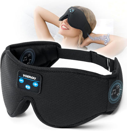 Voerou Sleep Mask with Bluetooth Headphones, Zero Pressure Wireless Sleeping Eye Mask, 100% Light Blocking Sleep Headphones for Side Sleepers, Suitable for Sleep Nap Travel, Cool Gadgets Unique Gifts
