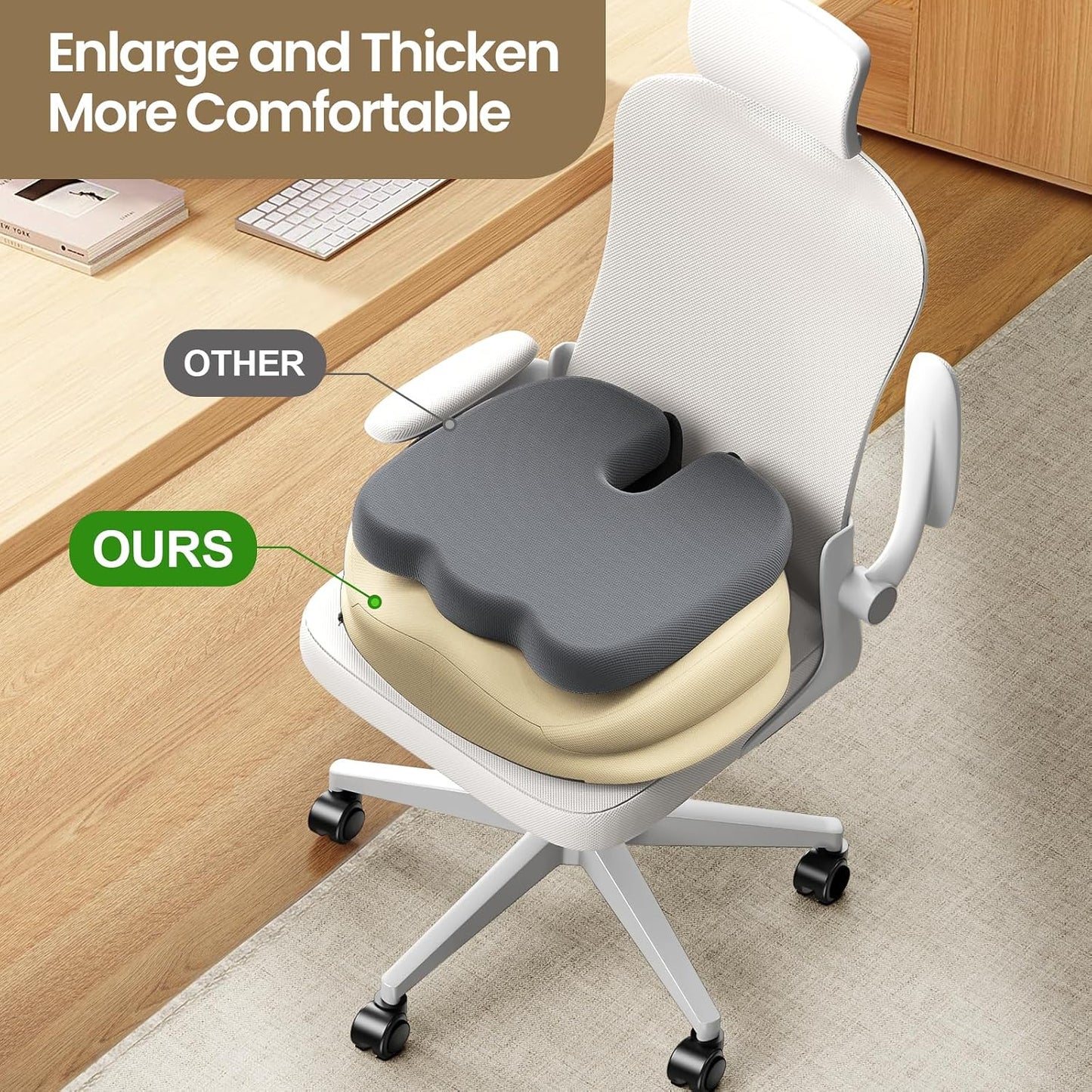 Benazcap Memory Foam Seat Cushion, Ergonomic Office Chair Cushion | Memory foam cushion relieves pressure and supports tailbone comfort for office chairs, cars, wheelchairs and home use.