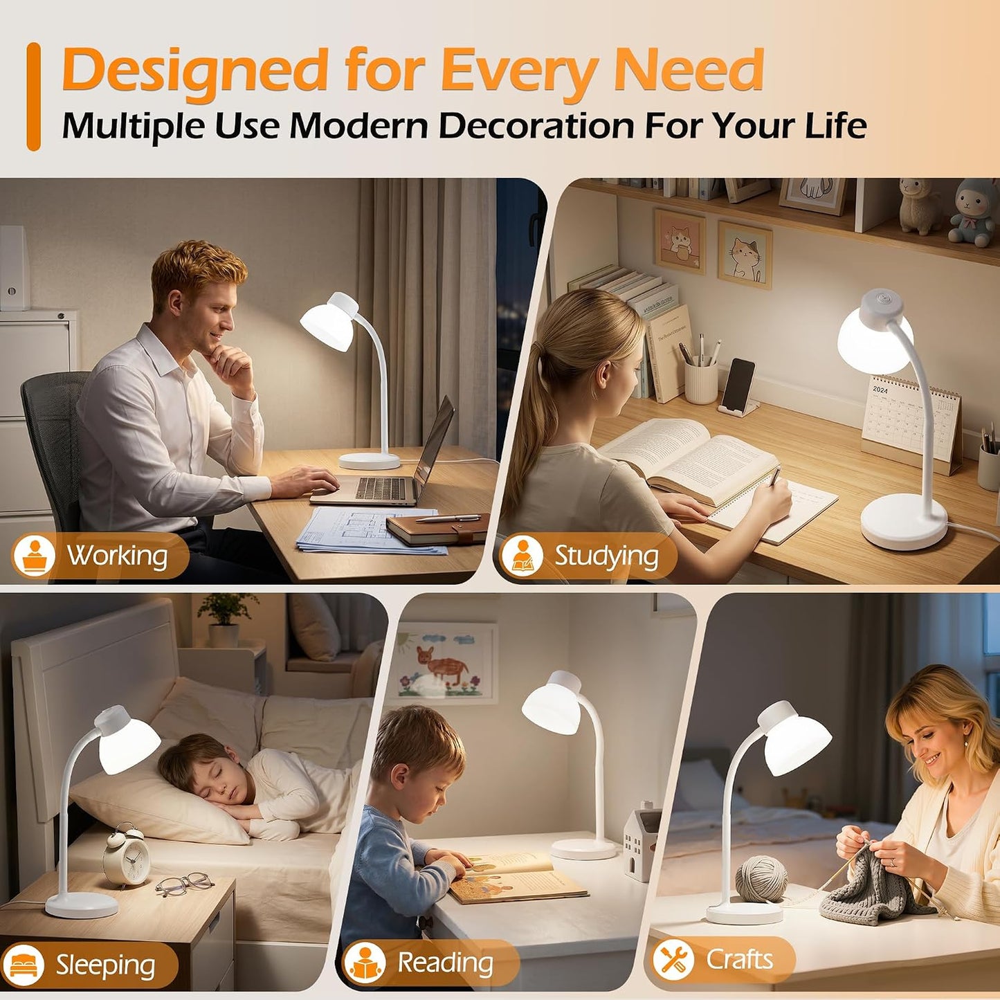 GyroVu Clip-On Desk Lamp, Eye-Care LED Reading Light, Adjustable Gooseneck, Anti-Tip Bedside Reading Light—Small Desk Lamps for Home Offices, College Dorm Rooms, and Bed Headboards (Black)