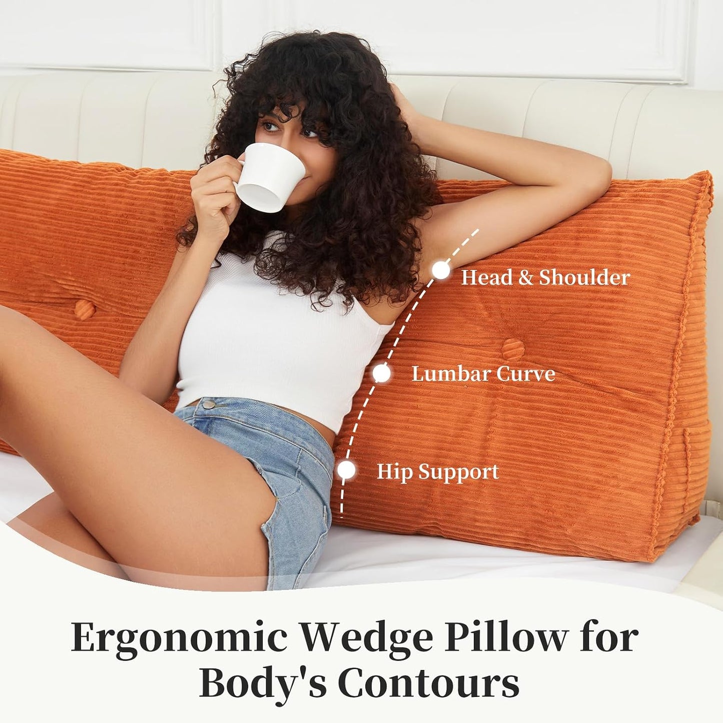 Headboard Wedge Pillows for Sitting Up in Bed Rest Adult，Triangular Upholstered Stuffed Reading Pillow for Sofa Couch Back Cushions Lumbar Body Support Dorm Bedroom（King，Corduroy Gray）