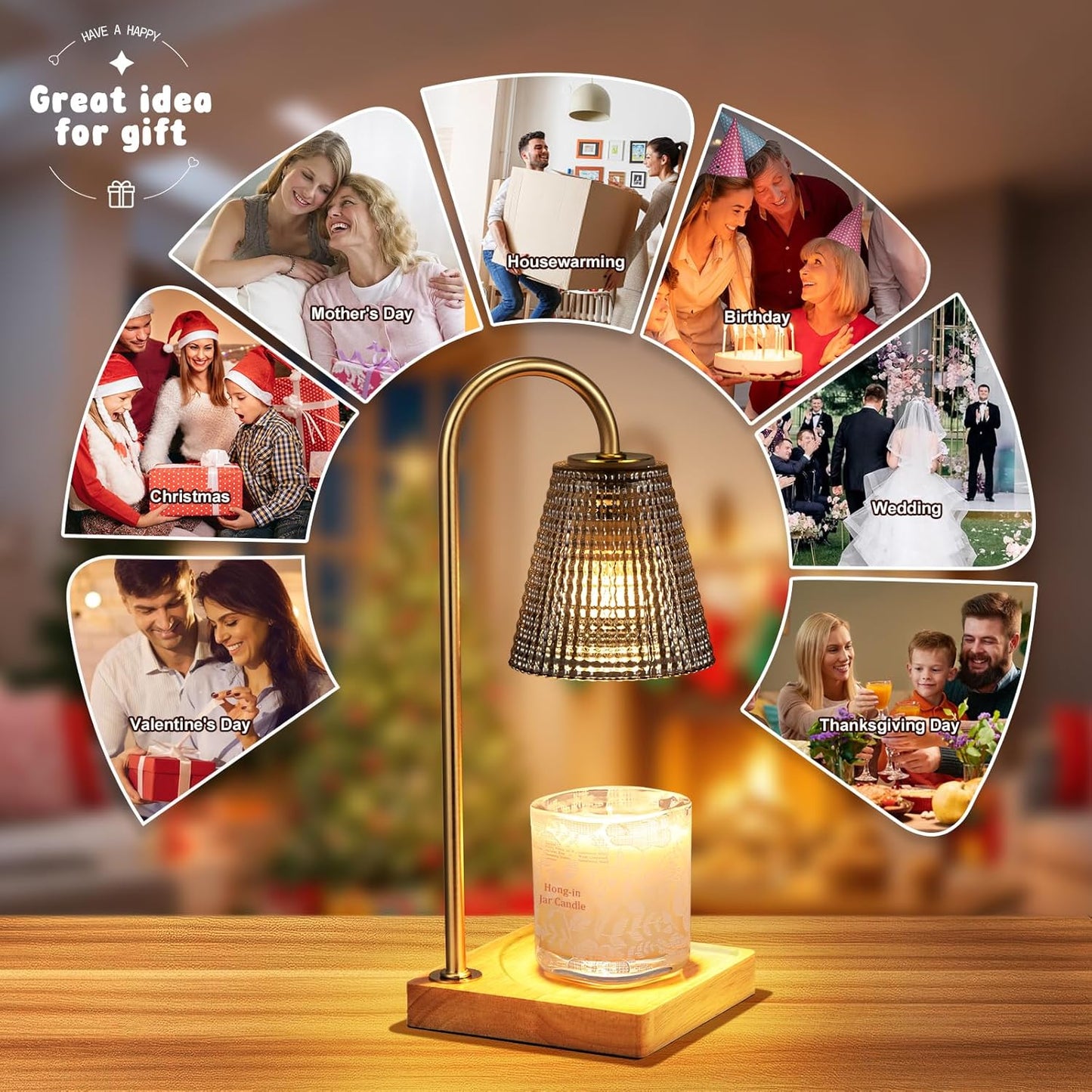 Hong-in Candle Warmer Lamp with Timer, House Warming Gifts New Home Decor | Dimmable & Adjustable Height, Electric Wax Warmer for Scented Wax Jar Candles,Gifts for Women Mom Sister