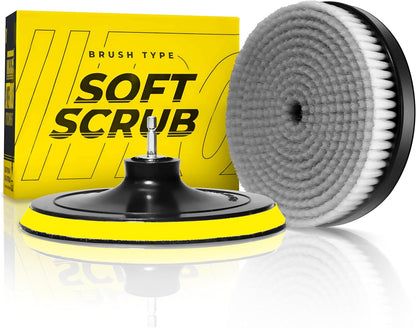 VViViD Drill Backing Plate + Power Scrub Brush Attachment, 150mm Diameter Large Surface Area, Medium-Stiffness Bristles
