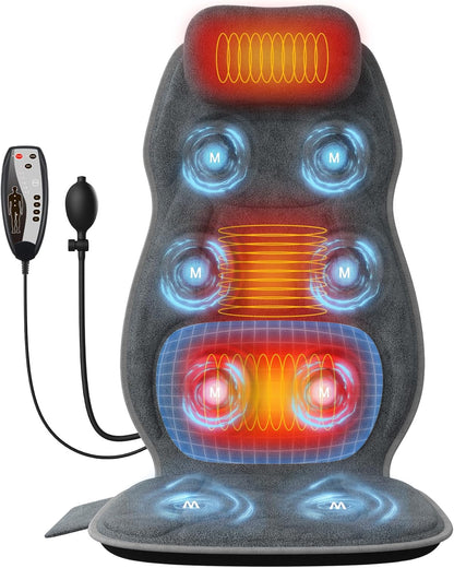 Back Massager with Soft Plush Fabric Cover, Massage Seat Cushion with 8 Vibration Motors & 2 Heating Levels, Chair Massager for Recliner, Office Chair, Sofa Use