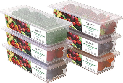 SILIVO Fruit Storage Containers for Fridge (3 Pack) - 1.5L Produce Saver Containers for Refrigerator with Removable Drain Tray Keep Fresh for Produce, Bacon, Fruits and Vegetables