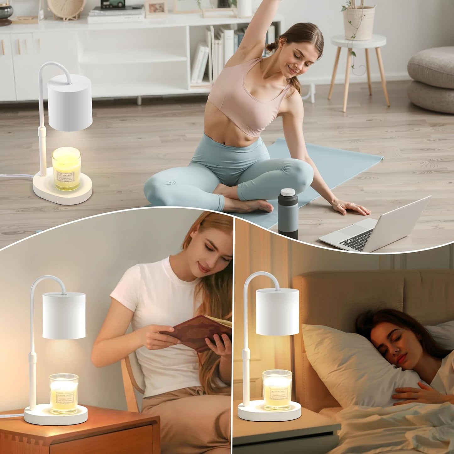 Dreamholder Electric Candle Warmer Lamp with Timer & Dimmer, Adjustable Height Wax Melt Warmer for Jar Candles, Wood Base Candle Melter, Floral Home Decor Gifts for Women, Mom, Natural Wood