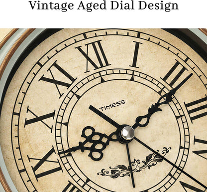 TIMESS 4.3-Inch Vintage Analog Alarm Clock, Silent Non-Ticking, Brown