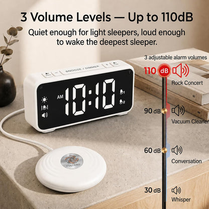 Vibrating Bed Shaker Alarm Clock for Deaf & Hard of Hearing, Black