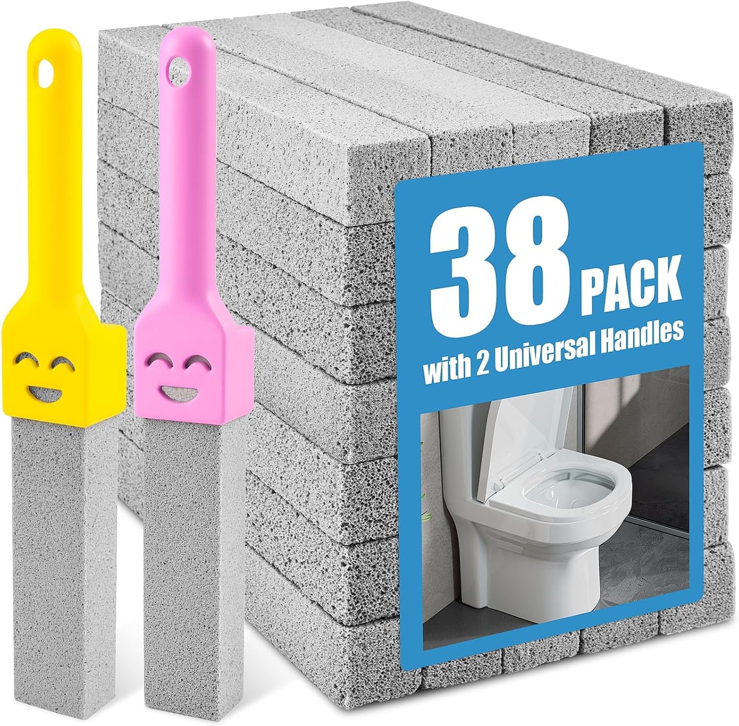 MEQHUO 10 Pack Pumice Stone with 2 Handles, Toilet Bowl Cleaner Ring Remover, Pumice Stone for Toilet Cleaning, Bathtub, Grill, Pool, Sinks, Stove Grates - Reusable Scouring Stones Cleaner