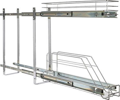 Household Essentials Glidez Multipurpose Chrome-Plated Steel Pull-Out/Slide-Out Storage Organizer for Cookware and Bakeware - 2-Tier Design - Fits Standard Size Cabinet or Shelf, Chrome