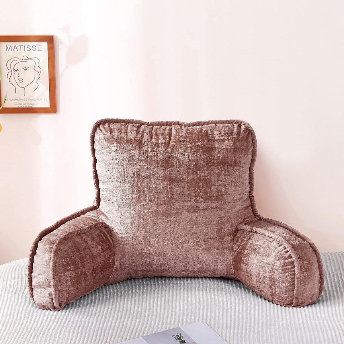 DIY Assembly Art Velvet Backrest Reading Bed Rest Pillow with Arms & Pockets, 18" H for Sitting in Bed Couch Sofa, Back Support Cushion with Removable Cover, 20"x18"x17", Aqua