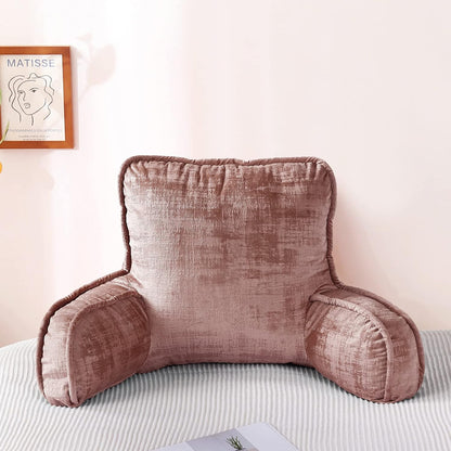 DIY Assembly Art Velvet Backrest Reading Bed Rest Pillow with Arms & Pockets, 18" H for Sitting in Bed Couch Sofa, Back Support Cushion with Removable Cover, 20"x18"x17", Aqua