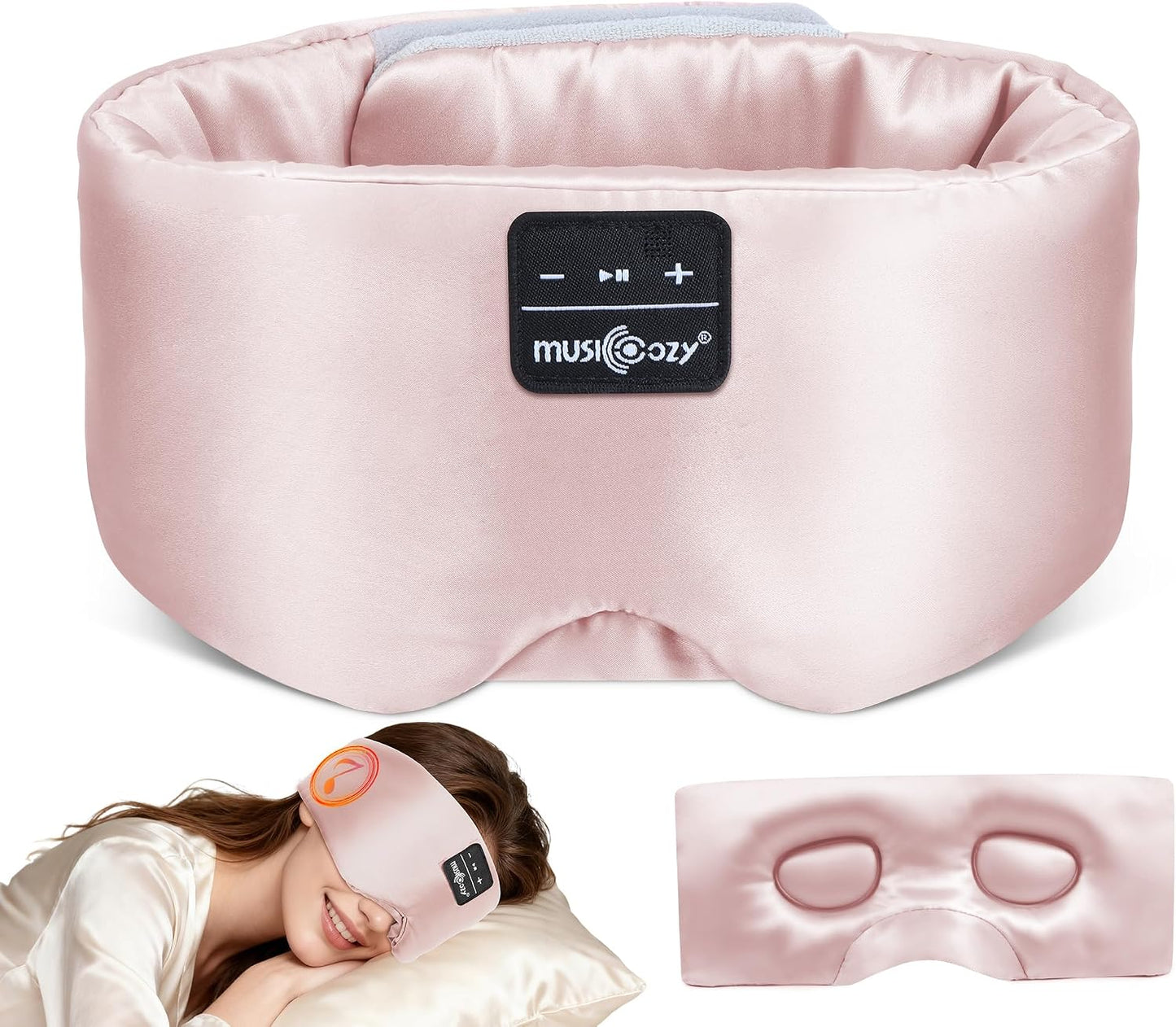 MUSICOZY 3D Mulberry Silk Sleep Mask Bluetooth 5.4 Headphones Full Coverage | Luxury Silk Eye Mask with Blackout Design Ultra Thin Speakers, Side Sleeper Comfort for Travel Relaxation Gifts for Men Women