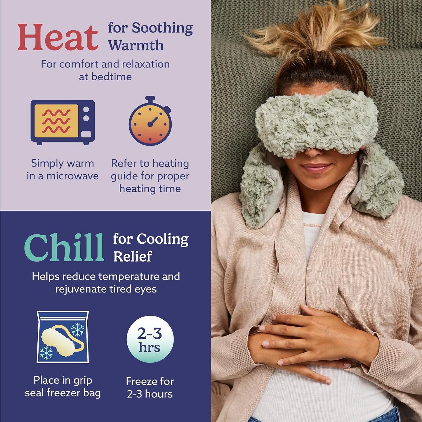 warmies Microwavable Eye Mask for Warmth & Comfort - Heating & Cooling Compress for Calming Relaxation - Weighted & Heated Eye Mask with Scented Lavender for Sleeping - Snowy