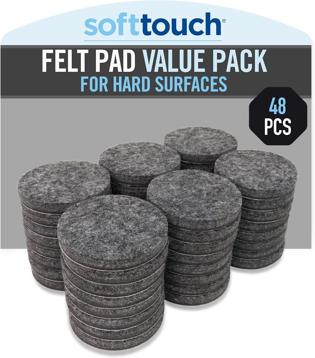 SoftTouch Assorted Size Round Mini Self-Stick Furniture Slider Felt Pads for Hard Surfaces, Noise-Reducing Adhesive Furniture Moving Pads for Beds, Sofas, Dressers, 46-Count, Brown