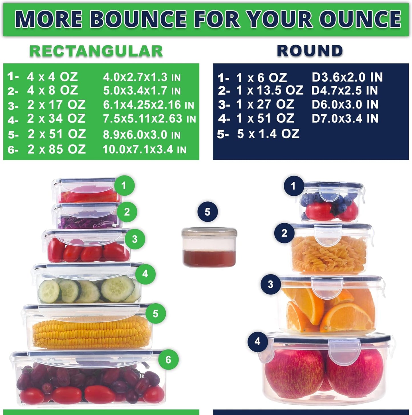 5 Pack Large Fruit Storage Containers for Fridge with Removable Colander | Plastic Food Storage Containers with Lids Airtight-Leak Proof Refrigerator Organizers and Storage of Vegetable