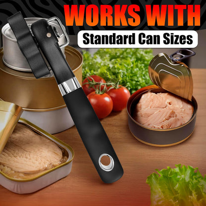 Can Opener Smooth Edge Side Cut – Stainless Steel Manual Can Opener with Ergonomic Handle, Handheld Can Openers for All Can Sizes, No Sharp Edges, Reusable Lid, Easy Turn Knob for Everyday Kitchen Use