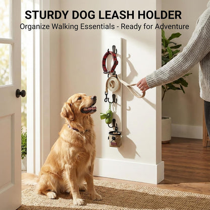 Vertical Key Holder for Wall & Dog Leash Holder – Solid Wood Wall Mount Key Rack with 8 Hooks – Small Space Saving Entryway Organizer for Keys, Lanyards, Masks (Adhesive or Screws) (White)