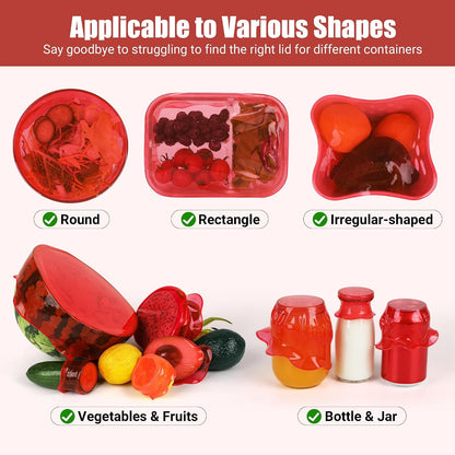 Silicone Stretch Lids for Food Storage in Fridge, Reusable Elastic Bowl Covers for Cup, Cans, Jars, Round & Rectangle Container, Food Grade Silicone Microwave Food Cover, Heat-Resistant, 6PCS
