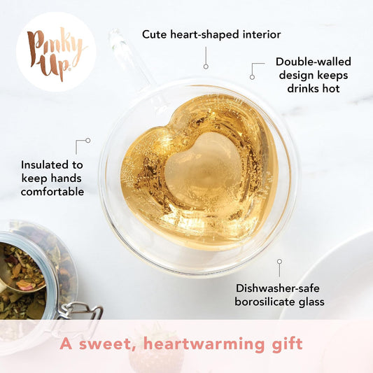 Pinky Up Blake Tea Infuser Mug with Lid, Glass Cups for Loose Leaf or Flowering Teas, Travel Mugs, Home Office, Picnic, Camping, 12 oz Set of 1, Clear
