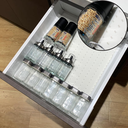 Spice Drawer Organizer Insert - Silicone Spice Drawer Liner Pearl | Adjustable non-slip liner organizer; in-drawer spice rack for seasoning jars, spice bottles, flat kitchen drawer organizer