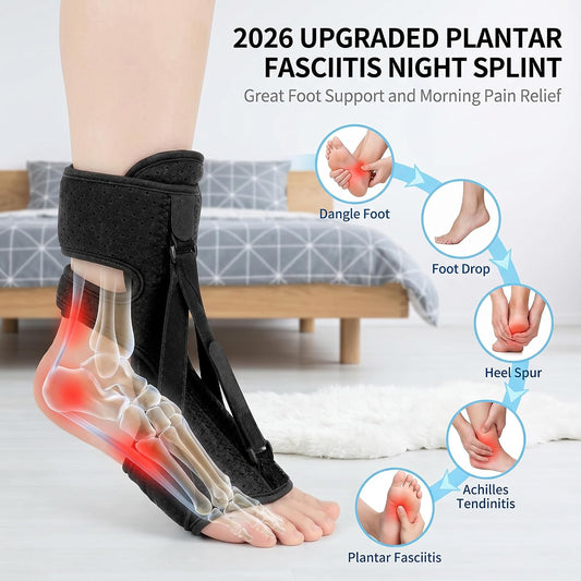 Plantar Fasciitis Night Splint, Adjustable Foot Drop Brace for Achilles Tendon Support, Sleeping Stretch Boot for Heel Pain Relief, Soft Day Night Ankle Support for Men Women (1PC-Grey)