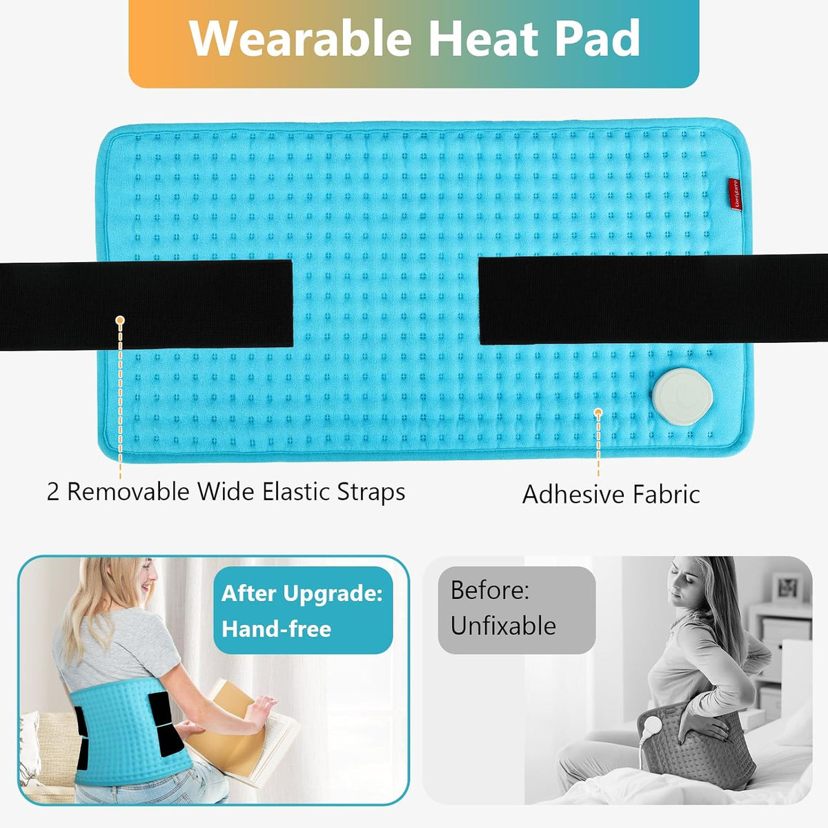 Comfytemp Wearable Heating Pad for Back & Period, FSA Eligible Pad, 12"×24"