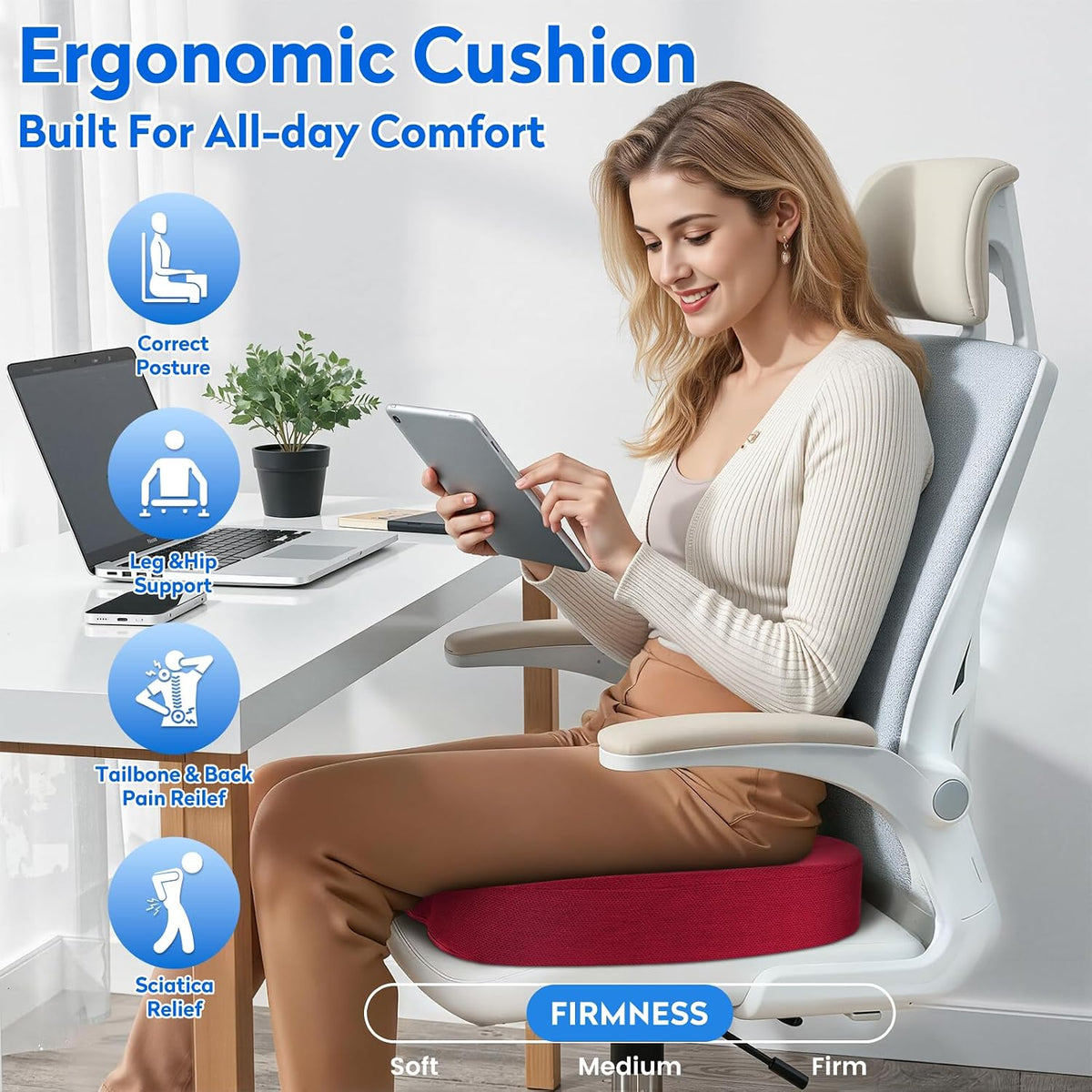 CushZone Seat Cushion Memory Foam Chair Pad for Office & Car, Black