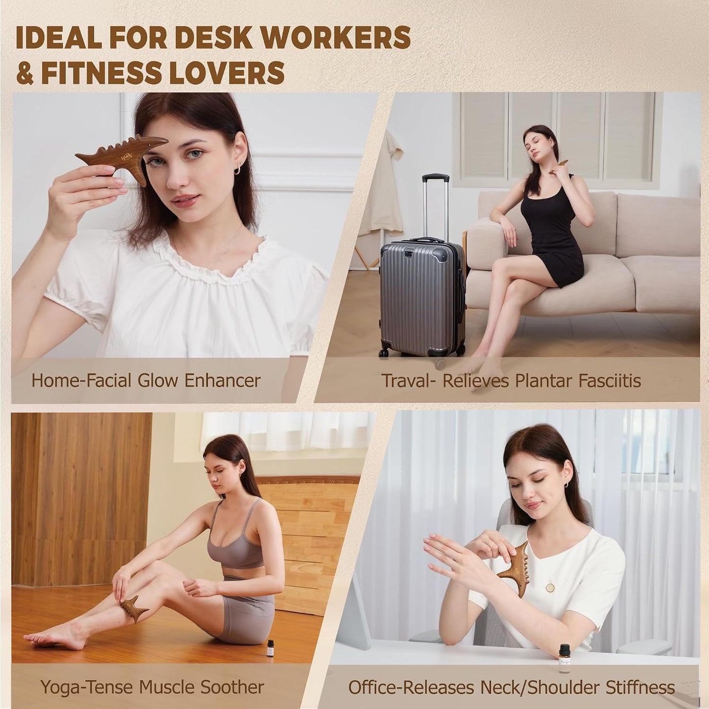 Wooden Gua Sha Tool Set for Face & Targeted Body Massage –Trigger Point Massage, Multi-Angle Manual Acupressure Tools with Gift-Ready Box for Self-Care & Relaxation