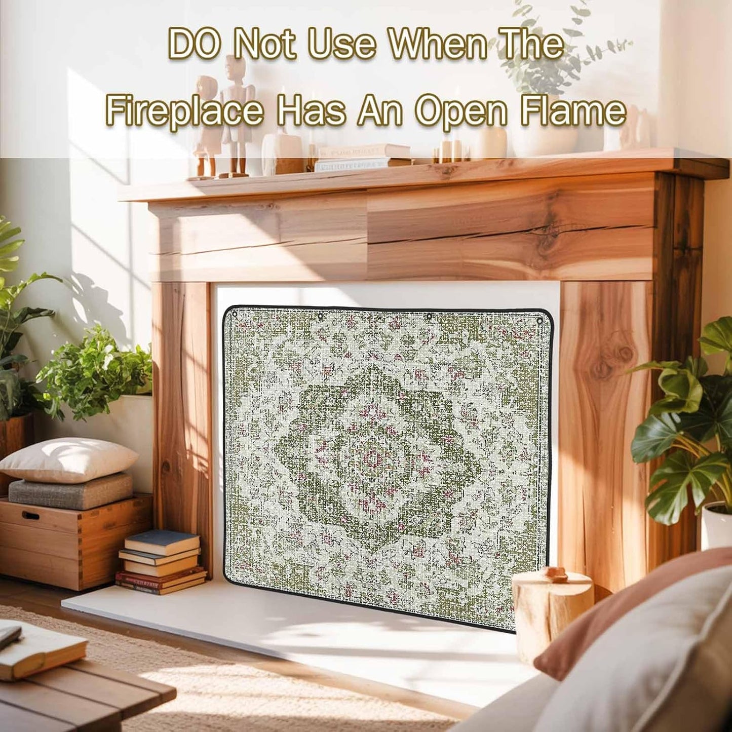 Magnetic Fireplace Cover Grey Medieval Flowers Fireplace Screen Decorative Retro Bohemian Pattern Insulation Fireplace Blocker Save Energy Fireplace Draft Stopper Covers for Living Room 39x32 Inch