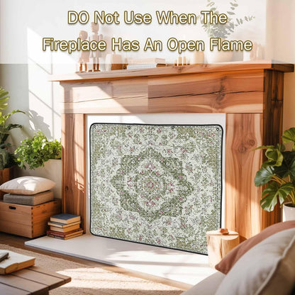 Magnetic Fireplace Cover Grey Medieval Flowers Fireplace Screen Decorative Retro Bohemian Pattern Insulation Fireplace Blocker Save Energy Fireplace Draft Stopper Covers for Living Room 39x32 Inch