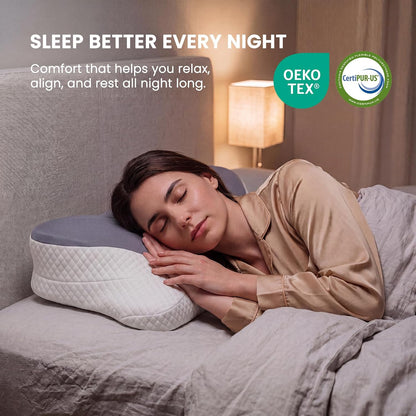 Sweetcrispy Cervical Pillow for Neck and Shoulder - Ergonomic Memory Foam Pillows, Contour Side Sleeper for Adults, Cooling Orthopedic Neck Support for Back Stomach Sleepers, White
