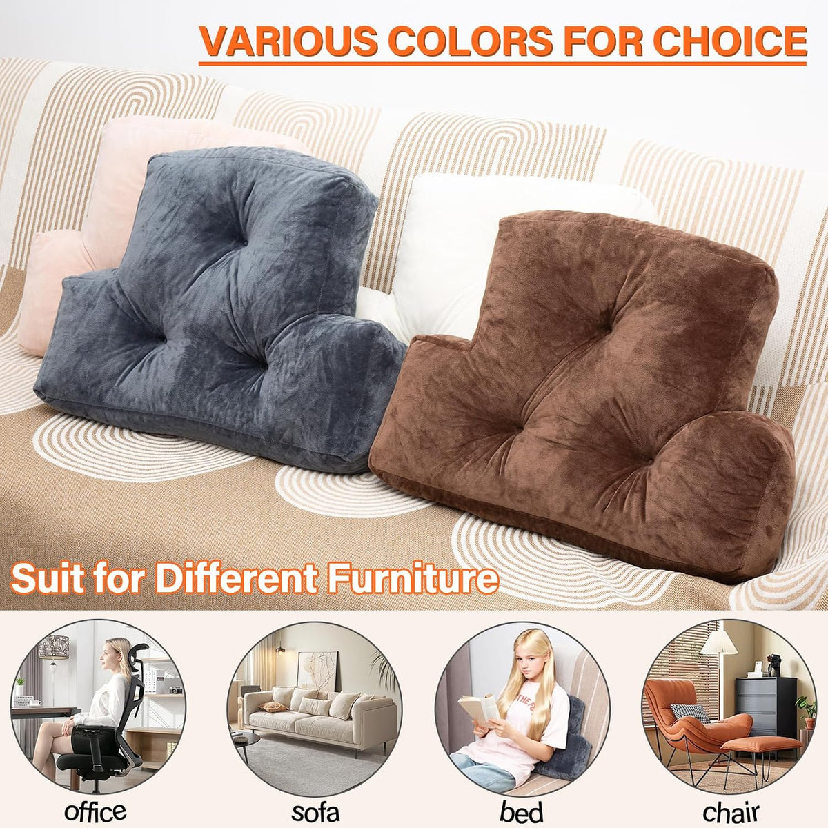 1 MIDDLE ONE Back Pillow for Chair, Memory Foam Lumbar Pillow for Back Support, Back Rest Cushion for Office, Sofa, Couch Sitting, Recliner, Bed and Lower Back Pain (Grey)